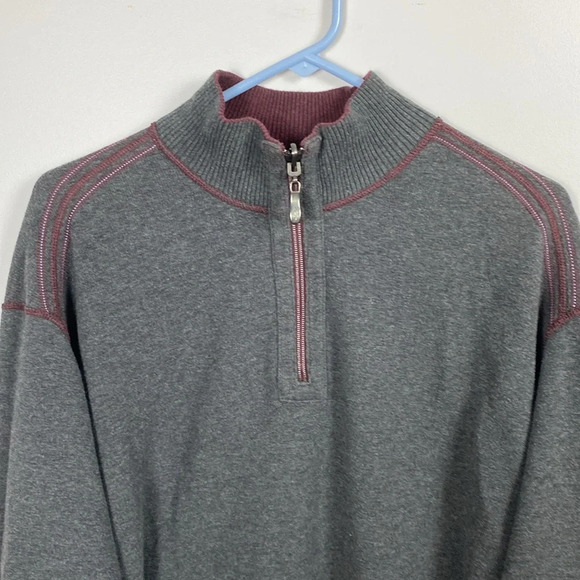Tommy Bahama Flipshore Quarter Zip in maroon and gray - Picture 13 of 16